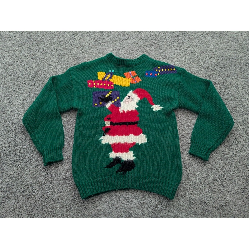 Vintage Boundary Waters Sweater Womens Small Green‎ Pullover Santa Christmas